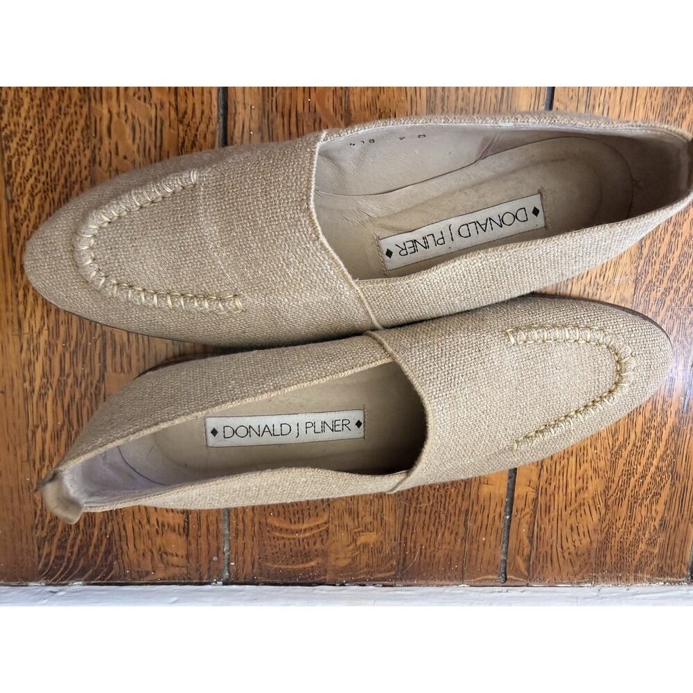 Donald J Pliner Womens Fabric Loafers Beige Stitched Square Toe Slip-On Size 9 M
